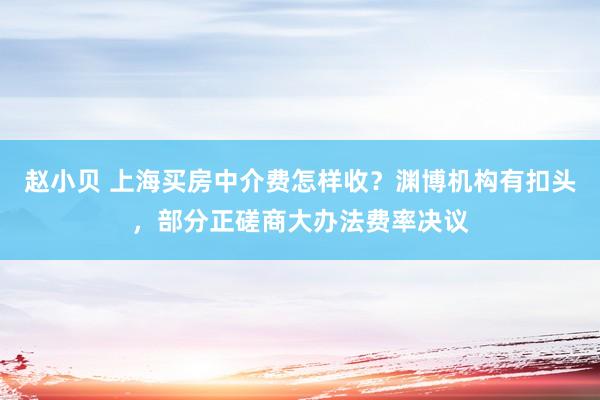 赵小贝 上海买房中介费怎样收？渊博机构有扣头，部分正磋商大办法费率决议