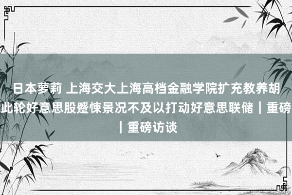 日本萝莉 上海交大上海高档金融学院扩充教养胡捷：此轮好意思股蹙悚景况不及以打动好意思联储｜重磅访谈