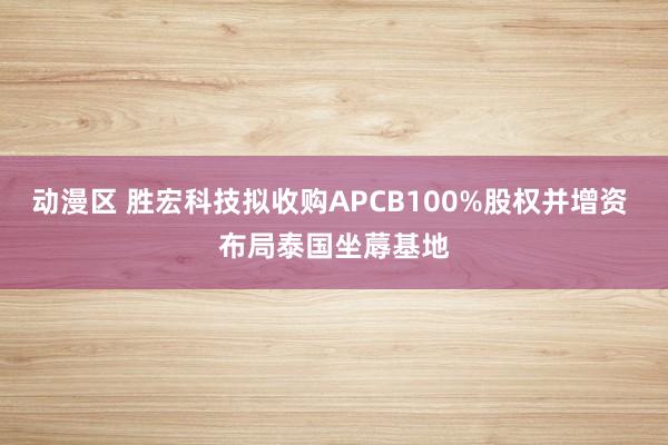 动漫区 胜宏科技拟收购APCB100%股权并增资 布局泰国坐蓐基地